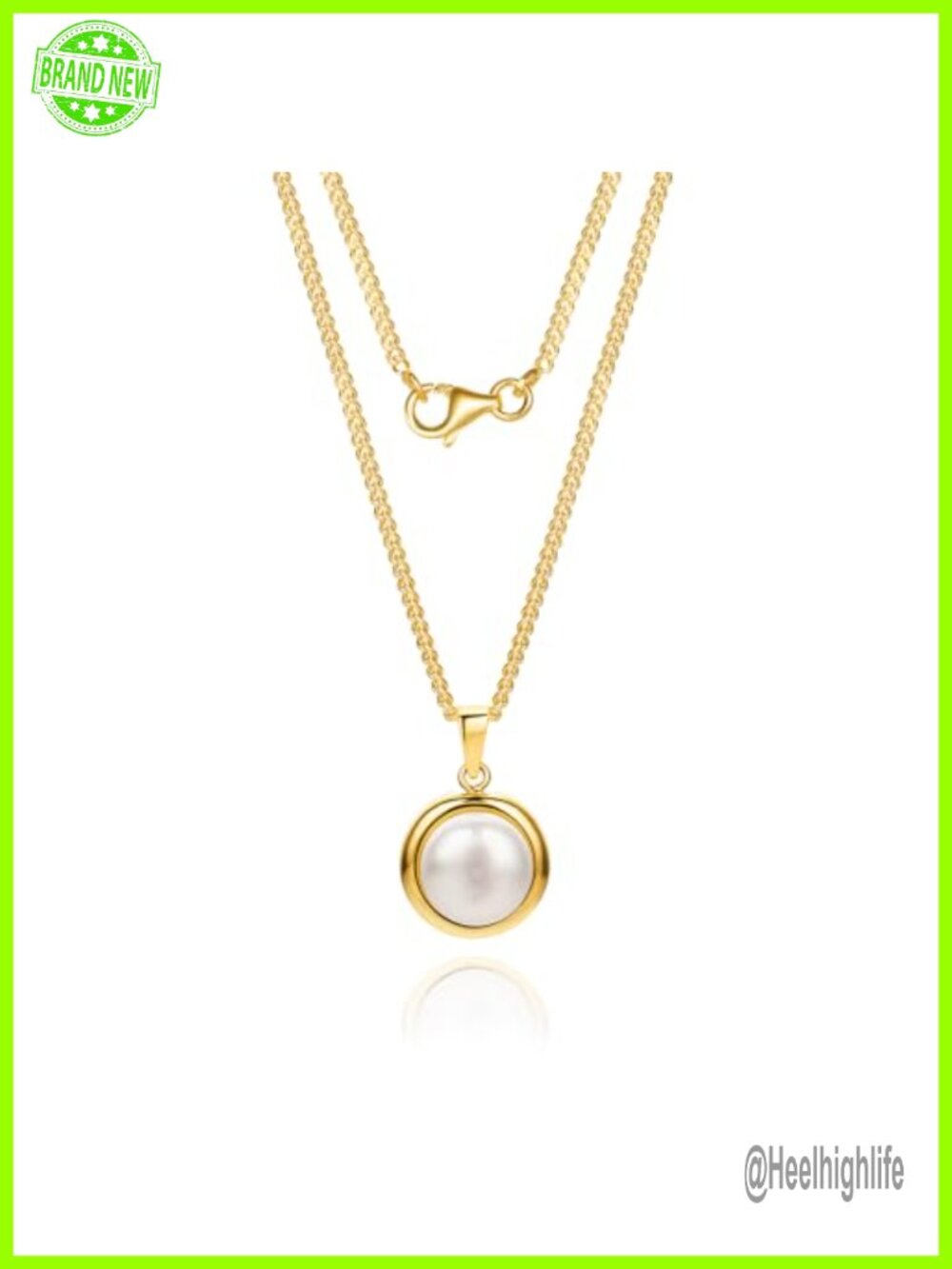 10k Yellow Gold Pearl Pendant Necklace with Sterling Silver Chain